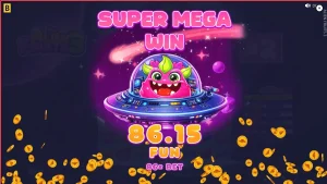 Tampilan visual slot Alien Fruits 3 dengan tema luar angkasa dan neon