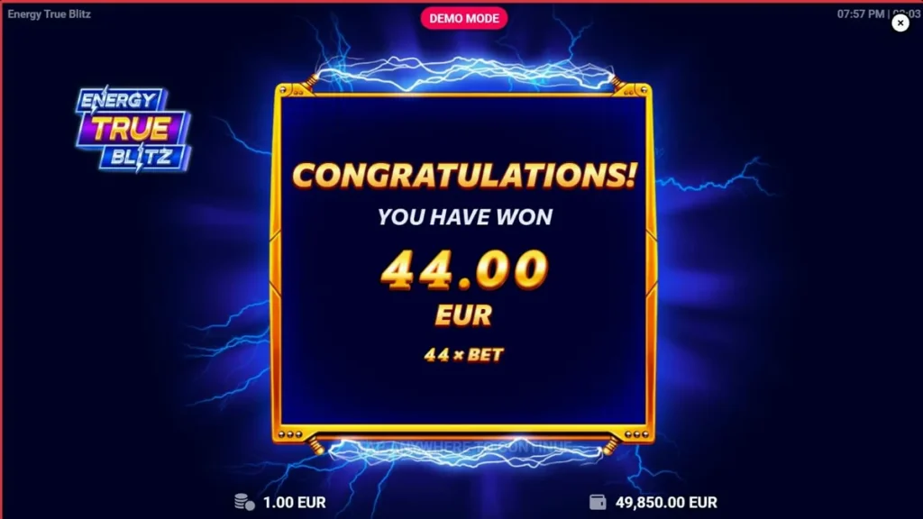 Tampilan visual neon yang energik pada slot Energy True Blitz